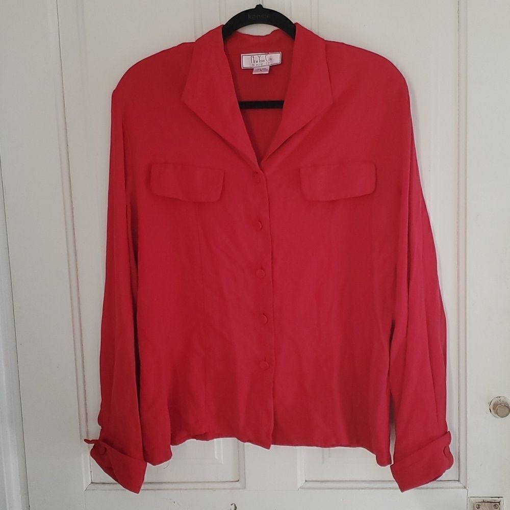 Silk Vintage Red Buttondown Top